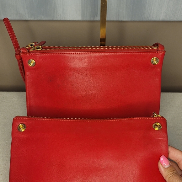 Celine Red Leather Tri-Pouch Crossbody Clutch Bag With Gold Hardware - Picture 5 of 13
